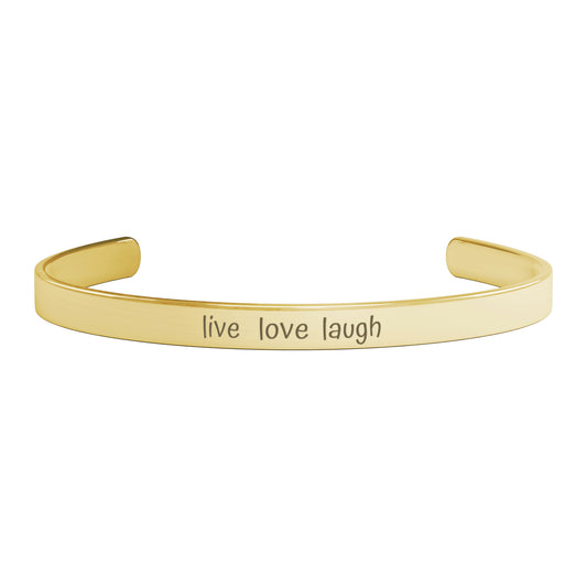 Live Love Laugh Cuff Bracelet, Gold, Rose Gold and Silver