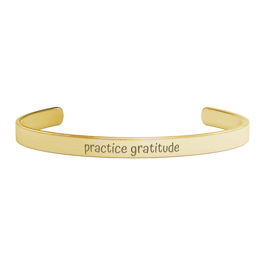 Practice Gratitude Cuff Bracelet, Gold, Rose Gold and Silver